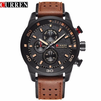 

CURREN brand top new fashion casual quartz wrist watch men leather relojes strap round Quartz Water Resistant 8250