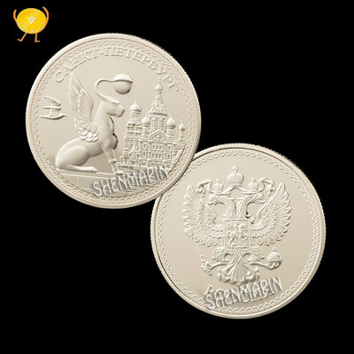 

Russian goldsilver plated commemorativet coins St Petersburg blood Cathedral souvenir metal craft coins collectibles