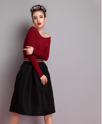 

2015 new arrival fashion autumn European and American big woolen asymmetric skirts women solid new skirt