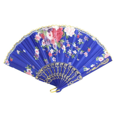 

UpperX Blue Plastic Frame Floral Pattern Handheld Foldable Fan
