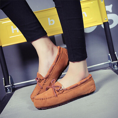 

Genuine Leather winter women loafers Wool inside flat suede shoes woman flats