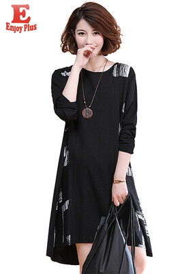 

L XL XXL 3XL 4XL 5XL plus size casual new autumn 2018 women dress long sleeve large size black&white print loose midi female