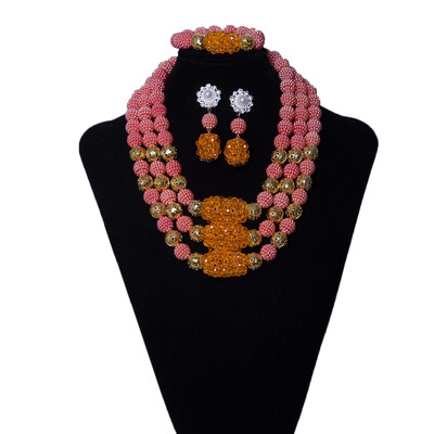 

3 Rows Green India Women Jewelry Set Nigerian Coral Beads Statement Necklace African Bridal Costume Jewellery Set free shipping