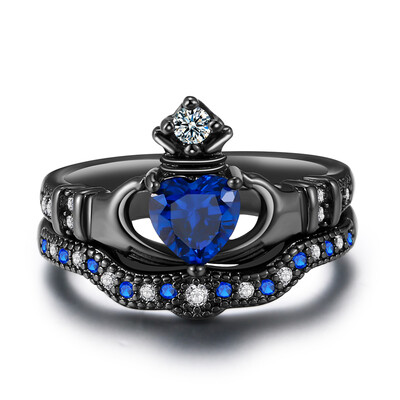 

Yoursfs Irish Claddagh Friendship & Love Simulated Sapphire Blue Heart CZ Cubic Zirconia Ring