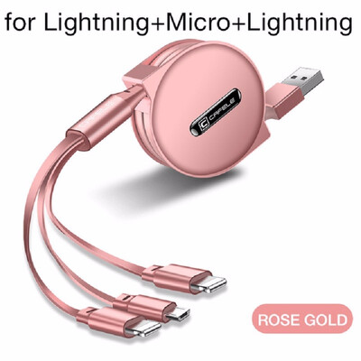 

Cafele 3 in 1 Retractable USB Cable for iPhone Micro USB Type C Flat Cable Fast Charging for iPhone Cable Micro USBType-C