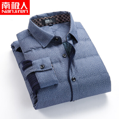 

Antarctic long-sleeved down warm shirt mens autumn&winter casual middle-aged large size mens sanding loose mens shirt wine red 40 L