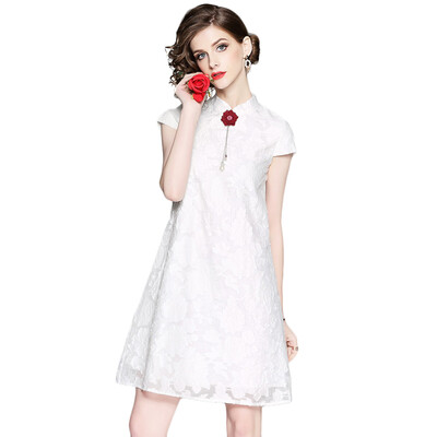 

2018 New Summer Vintage Special Lace Knee-Length Mandarin Collar Traditional Dress Ladies Cheongsame Dress