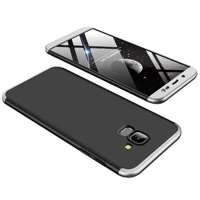 

MOONCASE Three-parts structure design Full Protection Hard Plastic Combination Case for Samsung Galaxy J6 2018 Black Silver