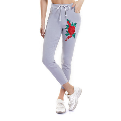 

2018 Autumn&Winter Womens Fashion Sexy Embroidered High Elastic Pencil Pants