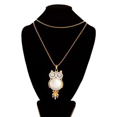 

MyMei Cut Owl Big Eye Rhinestone Crystal Golden Tone Pendant Chain Necklace Gift