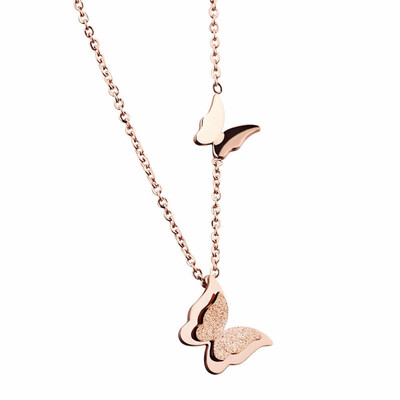 

Yoursfs Fashion Titanium steel Necklace Rose gold Bear8 butterfly short style collarbone chain jewelry