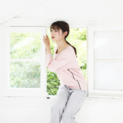 

Haizhining 17W10 pajamas ladies cartoon cute sports cotton home clothes long-sleeved trousers home service suit pink 170