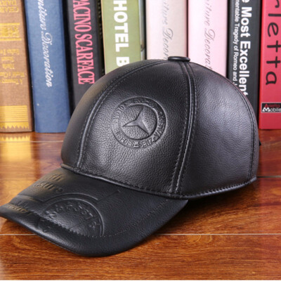 

Mens Spring genuine leather men baseball cap hat high quality mens real leather adult solid adjustable snapback earsflap hats