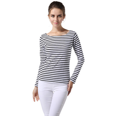 

POPBASIC Slim Waist Designer Striped Long Sleeve T shirts For Womens
