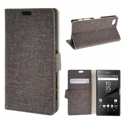 

MOONCASE ЧЕХОЛ ДЛЯ Sony Xperia Z5 Compact ( Z5 Mini ) Denim Design Flip Folio Wallet Card Slot Stand Brown 01