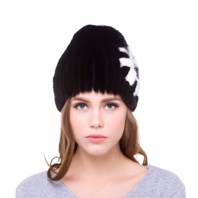 

Womens winter hat natural mink fur handmade fur cap elastic side flower personality design 2018 new discount fashion popular
