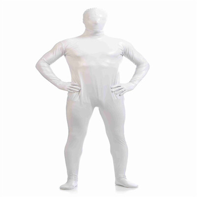 

Mens Metallic Shiny Zentai Full Bodysuit Back Zipper Costum Made Tights Suits Mens Full Bodysuit Cosplay Halloween Costumes