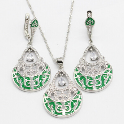 

6 Colors Semi-precious 925 Silver Jewelry Sets For Women Earrings Necklace Pendant 2018 New Arrival