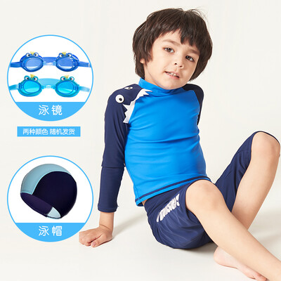 

Yizi Childrens Swimwear Boys Student Swimsuit Baby Big Boy Split Swimsuit Swimsuit Boy Long Sleeve Surf Suit Set EZI18B001-1 Blue Little Monster 100cm