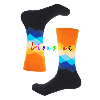 

LIONZONE 2018 Happy Socks Men Women Lovers Lattice Diamond Style Combed Cotton Socks Hip Hop Happy Socks Funny Gift