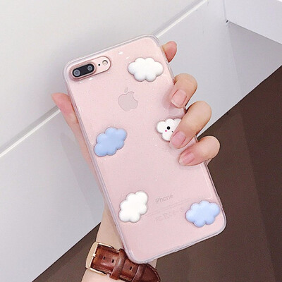 

Cartoon 3D White Clouds Phone Case For iPhone 6 7 8 plus X