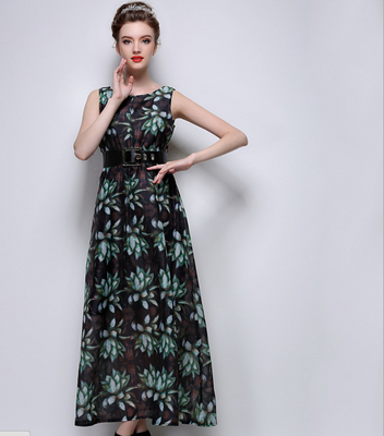 

Lovaru ™Printed chiffon dress retro Europe station 2015 summer new Slim thin sleeveless dress