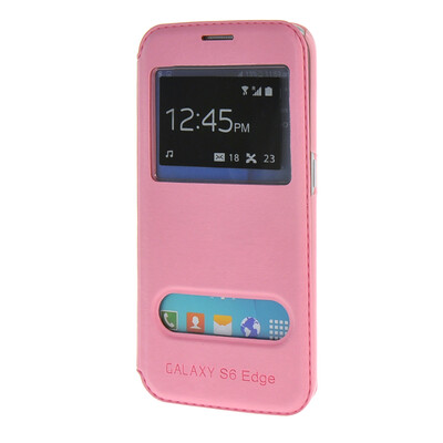 

MOONCASE Samsung Galaxy S6 Edge Case View Leather Flip Pouch Bracket Back Cover Pink
