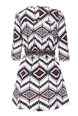 

New Fashion Women Spring Casual Dress Round Collar High Waist Slim Dress Geometric Print Short Dress