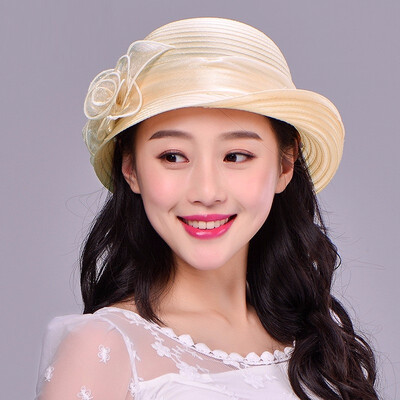 

Female Summer Sun Hat Aristocratic Ogan Yarn Berley-basin Cap Lady Breathable Sunscreen Cap Student Foldable Travel Hat B-7714