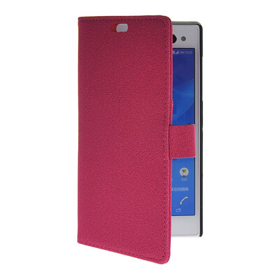 

MOONCASE Slim Leather Side Flip Wallet Card Slot Pouch with Kickstand Shell Back чехол для Sony Xperia C3 Hot pink