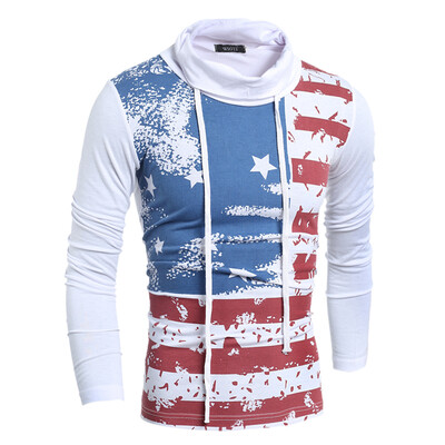 

New Foreign Trade Mens Fashion Repair Height Collar T-Shirt Personalized Printing Long Sleeve Hedding T Shirt