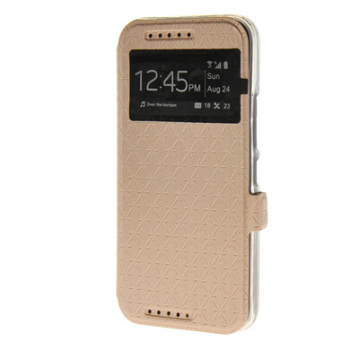 

MOONCASE Slim Leather Wallet Flip Card Slot Holster Pouch with Kickstand Case Cover for HTC One M9 Gold