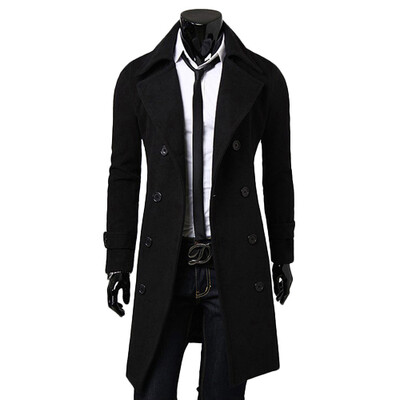 

CT&HF Men Fashion Leisure Woollen Coat Winter Thickening Silm Coat Lapels Elegant Temperament Simple Pure Color Jacket