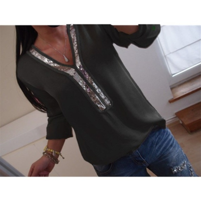 

2018 Autumn Women Sexy V-neck Shirt Casual Long Sleeve Top Ladies Fashion Solid Color Loose T-Shirts Chiffion Blouse Women Plus Si