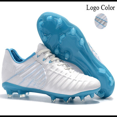 

White blue football soccer anti-skid training shoes