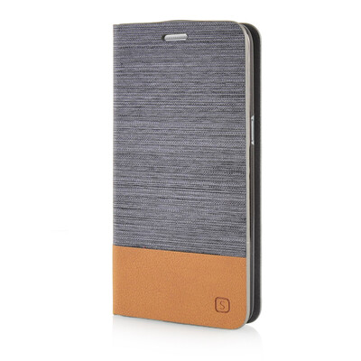 

MOONCASE Canvas Design Leather Side Flip Pouch Stand Shell Back ЧЕХОЛ ДЛЯ Samsung Galaxy Grand Prime G5308W Dark Brown