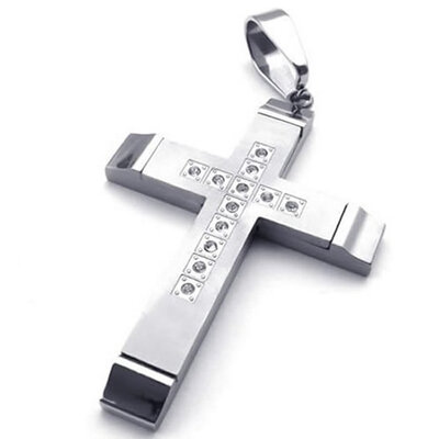 

Hpolw Hot Sale jewelry Heavy Stainless Steel 925 Sterling Silver Men's Cross Necklace Pendant,Christmas present