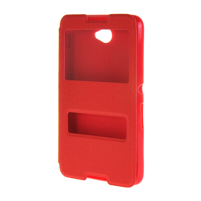 

MOONCASE Side Flip Hard board Slim Leather Bracket Window Case Cover for Sony Xperia E4 Red