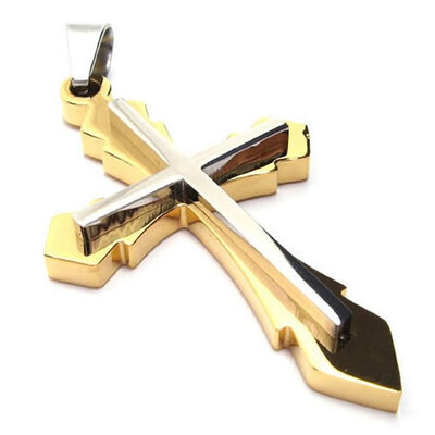 

Hpolw Stainless Steel fashion 18K Gold Cross Mens Womens Necklace PendantChristmas present