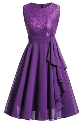 

Womens Vintage Sleeveless Ruffles Belt Floral Lace Bridesmaid Chiffon Dress 2018