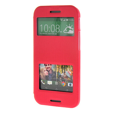 

MOONCASE Сторона Флип жесткий борт Тонкий кожаный кронштейн Window чехол для HTC One M8 ярко-розовый