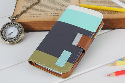 

MITI-S5 Contrast Color Stripe Design pu Leather Wallet Case for S5 I9600 Card Holder Flip Cover