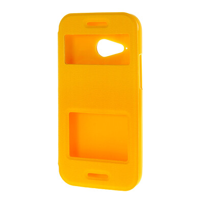 

MOONCASE Сторона Флип жесткий борт тонкий кожаный кронштейн Окно чехол для HTC One Mini 2 M8 Mini желтый