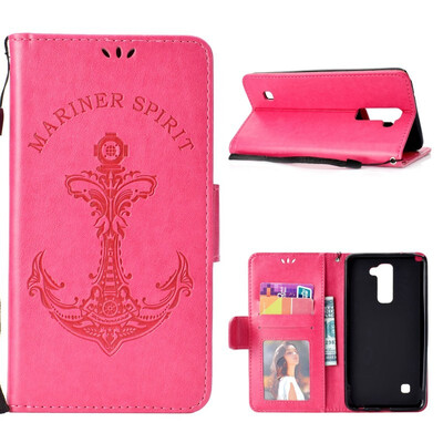 

MOONCASE LG Stylo 3 Embossed Mermaid Anchor Leather Case - Rose Red