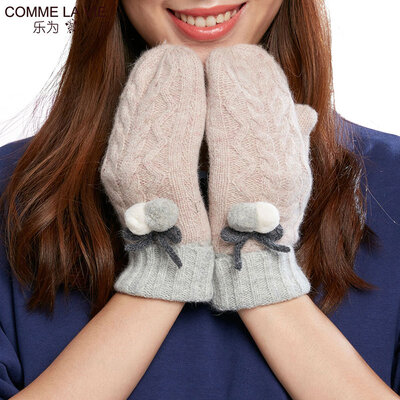 

Le for comme lavie knitted gloves ladies autumn&winter days wool rabbit hair cute hair ball outdoor warm plus velvet thickening mittens womens 15FD366 pink code