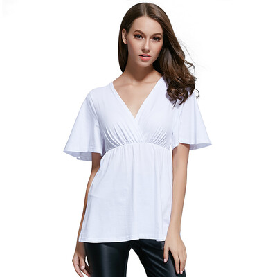 

POPBAIS Womens Light Weight Solid Dolman Short Sleeve V-neck Cotton Top T Shirt
