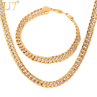 

Two Tone Позолоченные колье 18K штамп партии оптовой продажи ювелирных изделий 3 Размер Кубы цепи ожерелье браслет комплект ювелирных изделий Мужчины