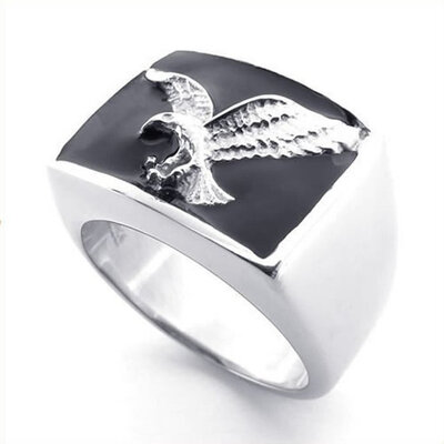 

Hpolw Men's Stainless Steel Hawk Eagle Ring, Black Silver