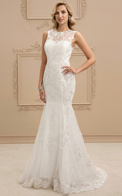 

Mermaid Trumpet V Neck Long Train Lace Wedding Dresses with Sequin Crystals by CIRCELEE®