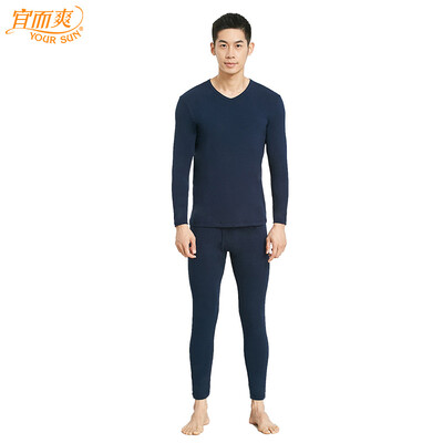 

YOUR SUN cotton ammonia mens thermal underwear thin section V-neck middle-aged autumn clothes long pants cotton sweater bottoming set CN57 deep Tibetan green M165